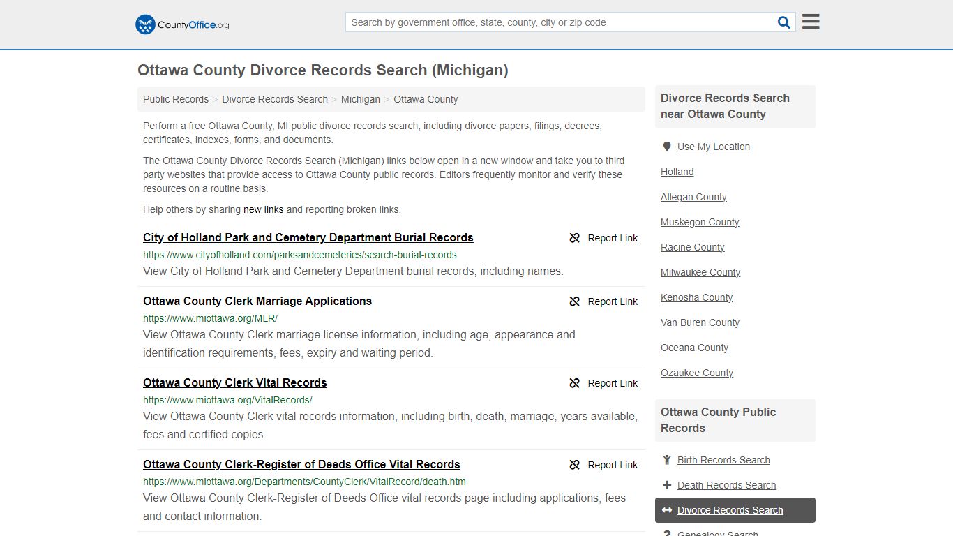Ottawa County Divorce Records Search (Michigan) - County Office