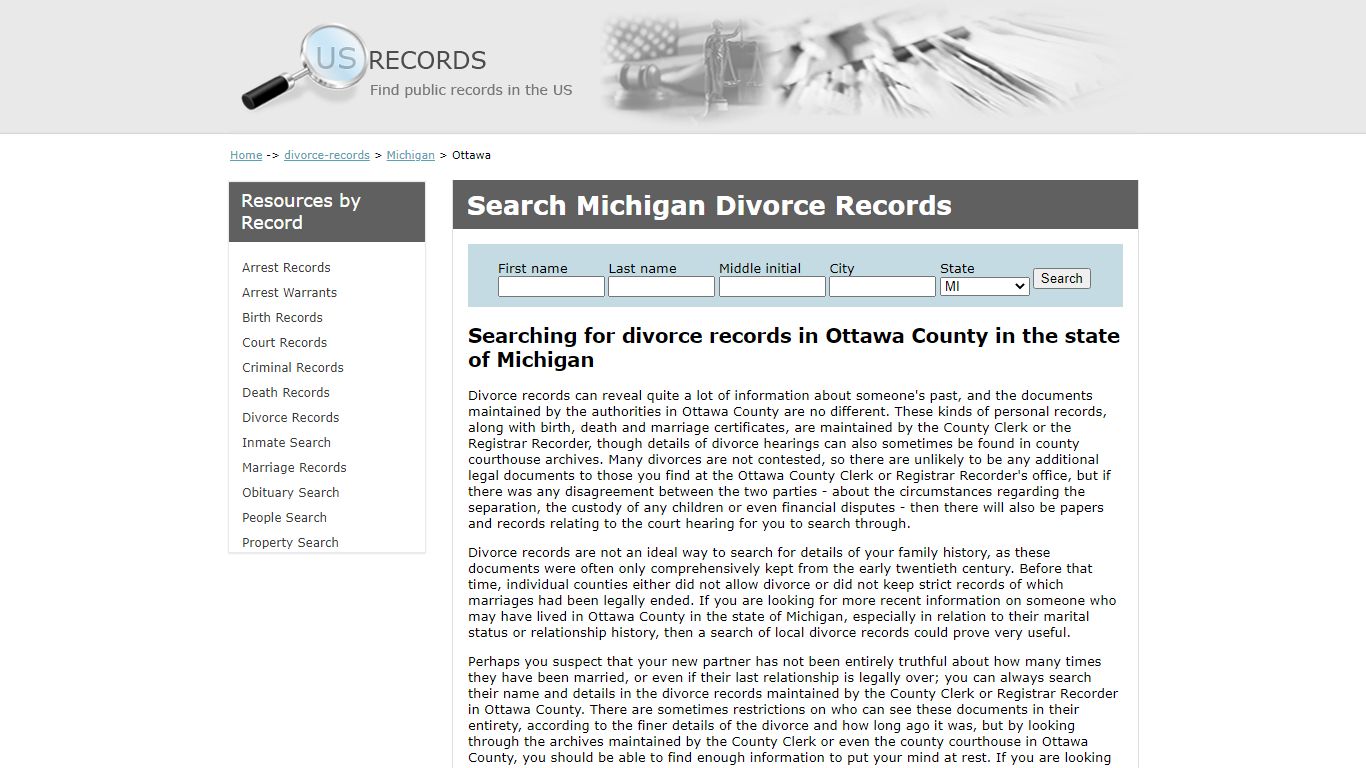 Search Divorce Records Ottawa Michigan | US Records