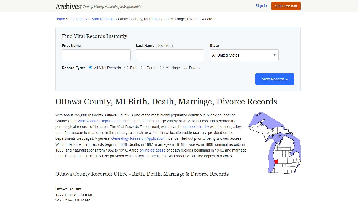 Ottawa County, MI Birth, Death, Marriage, Divorce Records - Archives.com